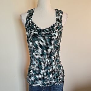 White House Black Market Teal and White Chevron Tank Top